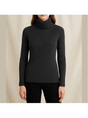 Babaton Dark Grey Chunky Ribbed Cashmere Merino Blend Turtleneck Sweater US XXS